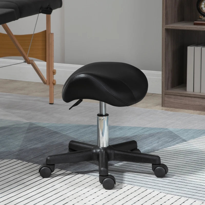 Black Adjustable Saddle Stool for Salon, Massage, Spa, Beauty - PU Leather