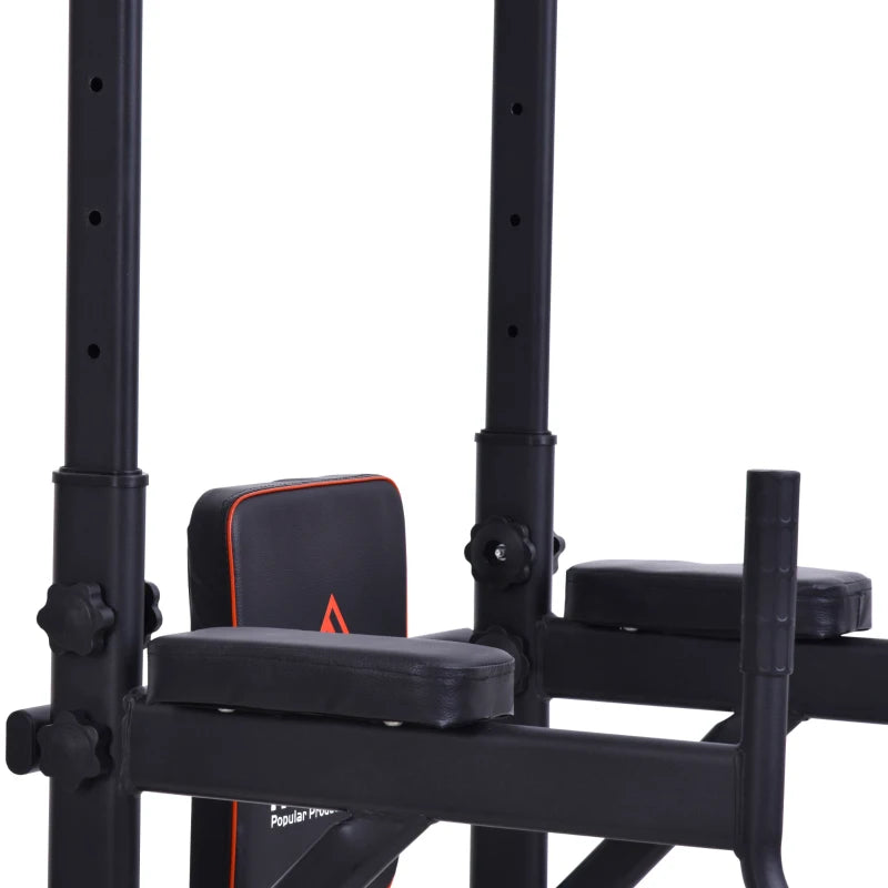 Black Multifunction Home Workout Power Tower with Sit-up Bench and Push-up Bars