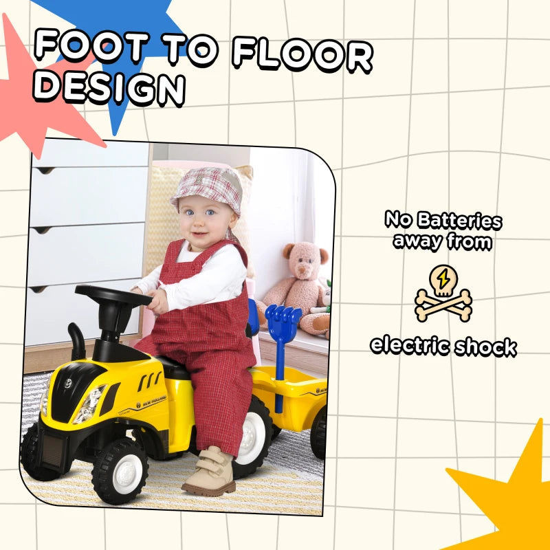 Yellow Toddler Ride-On Tractor with Horn and Storage