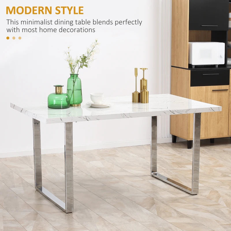 White Marble Effect Dining Table for 6-8 People - 160 cm