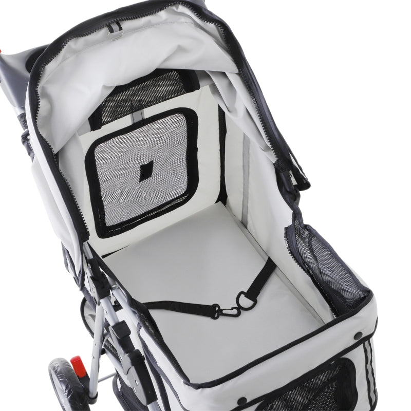 Grey Pet Travel Stroller for Small Dogs - 3-Wheel Puppy Carrier