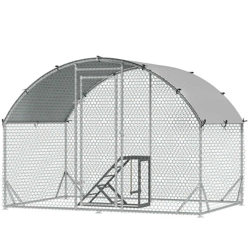 Metal Walk-In Chicken Run with Cover, Outdoor Poultry House, 2.8 x 1.9 x 2m, Grey