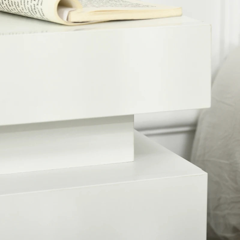 White High Gloss LED Bedside Table with 2 Drawers