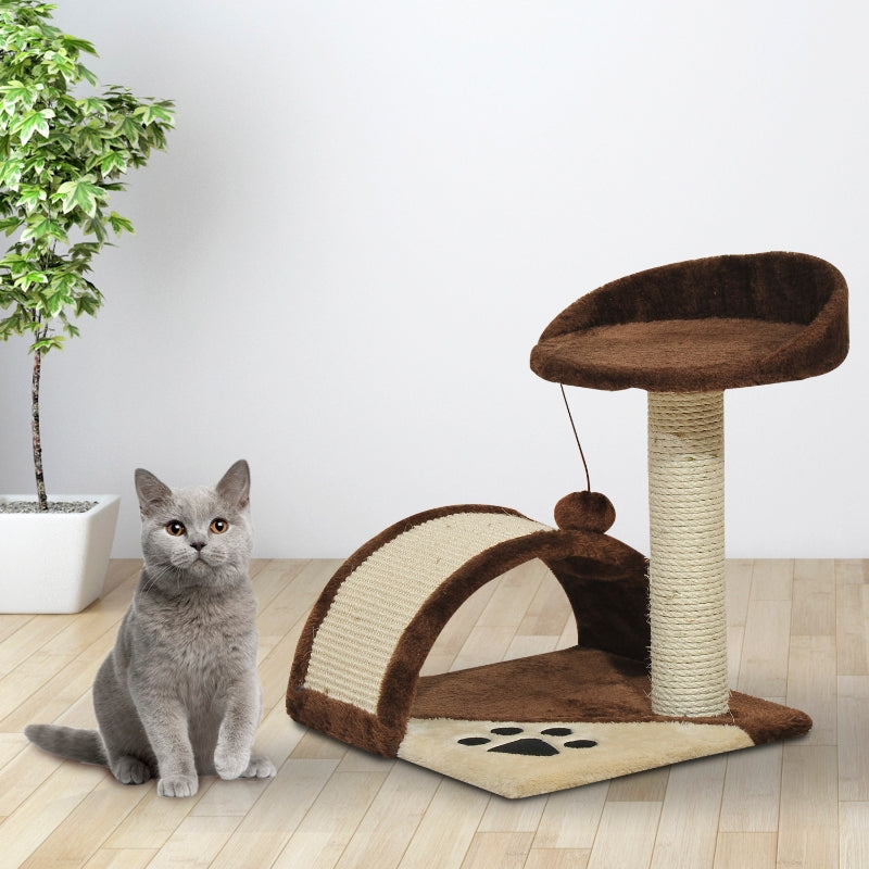 Brown Cat Tree Scratching Post with Hanging Ball