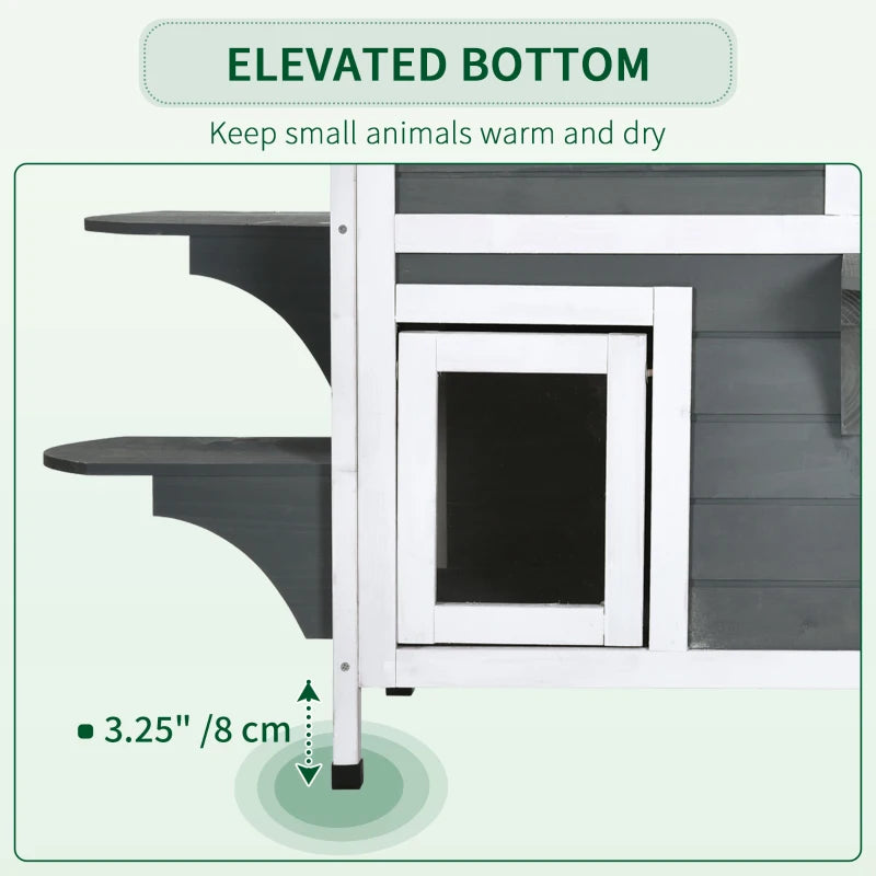 Grey 2-Story Weatherproof Wooden Cat Enclosure with Escape Door