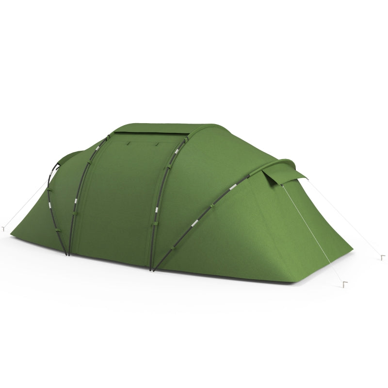 Dark Green 4-6 Person Camping Tunnel Tent with Two Bedrooms and UV Protection