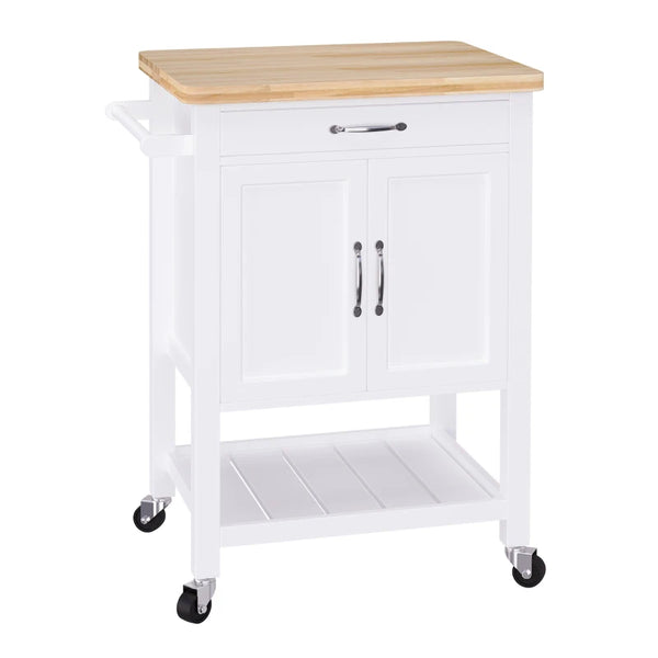 White Kitchen Storage Trolley Cart with Rolling Wheels and Drawer