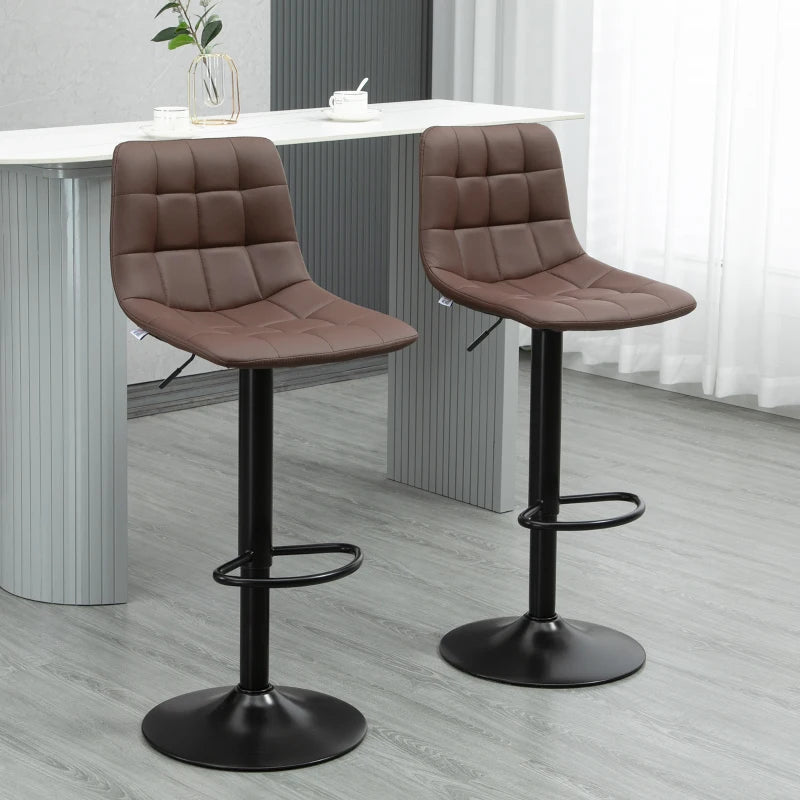 Brown Swivel Barstools Set of 2, PU Leather Upholstered, Tufted Seat & Back