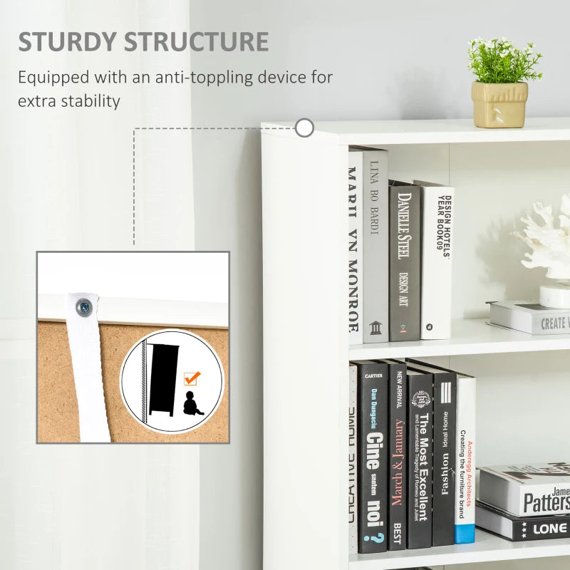 White 6-Tier Tall Bookcase with Double Door Storage Cabinet, 59 x 29 x 180cm