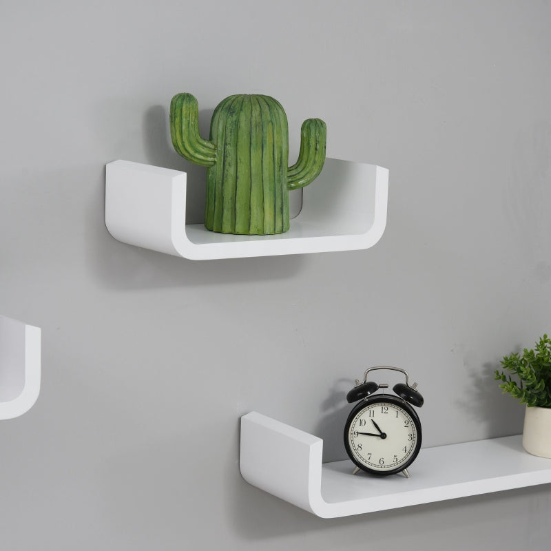 White Floating Wall Shelves Set of 3 - Invisible Mounting for Bedroom & Living Room