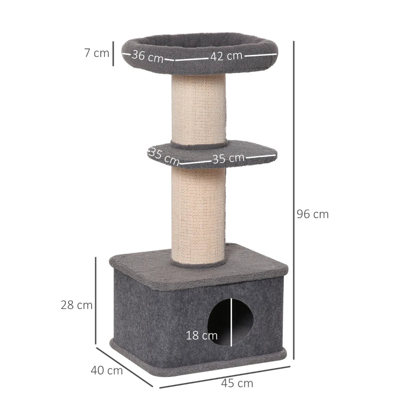 Grey Cat Tree Tower with Scratching Post and Condo