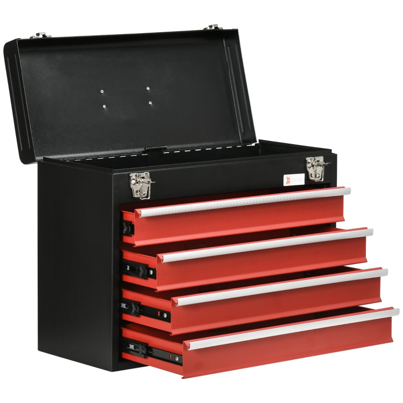 Black 4-Drawer Lockable Metal Tool Chest with Ball Bearing Runners