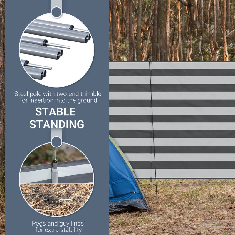 Portable Grey & White Camping Windbreak with Carry Bag - 540cm x 150cm