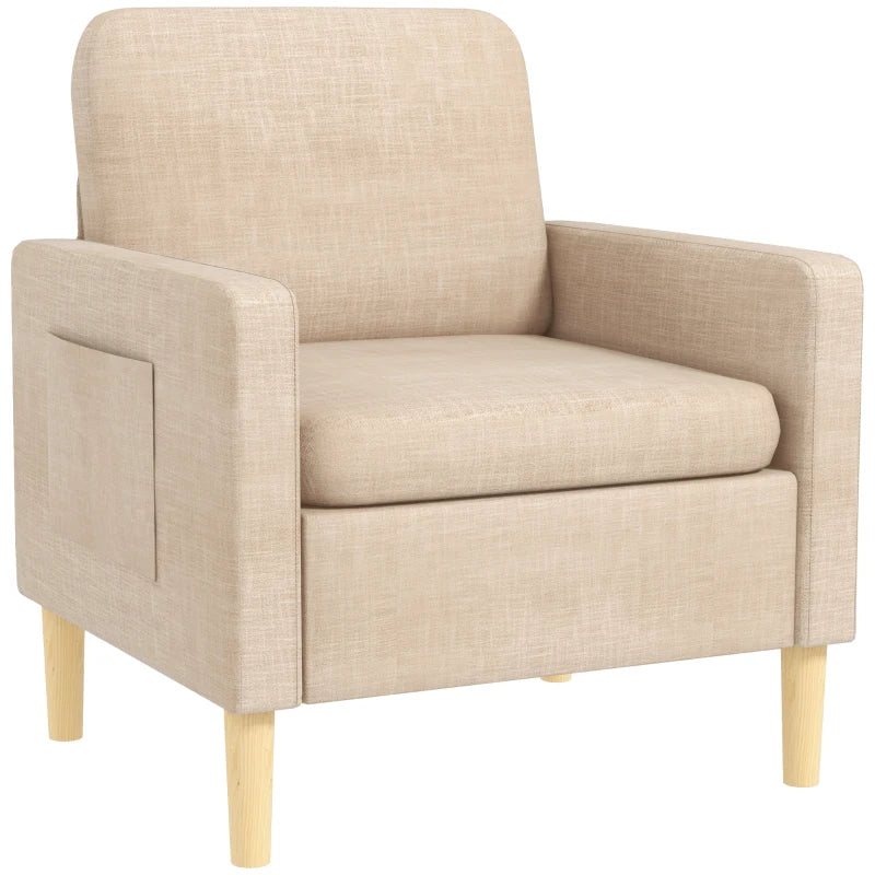 Beige Upholstered Modern Accent Chair for Living Room, Bedroom, Home Office