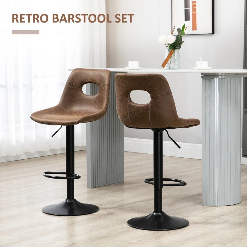 Brown Faux Leather Adjustable Bar Stools Set of 2