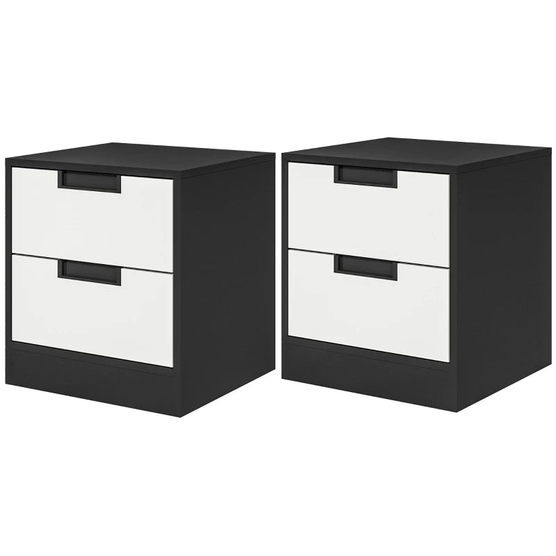 Modern Black Two-Drawer Bedside Tables Set