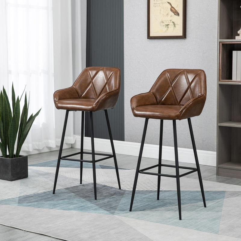 Brown Retro Bar Stools Set of 2 with Backrest and Footrest