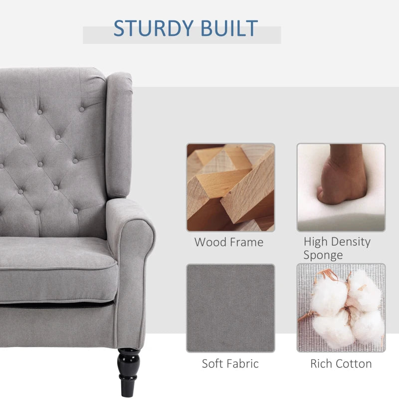 Grey Wingback Armchair with Button Tufted Design