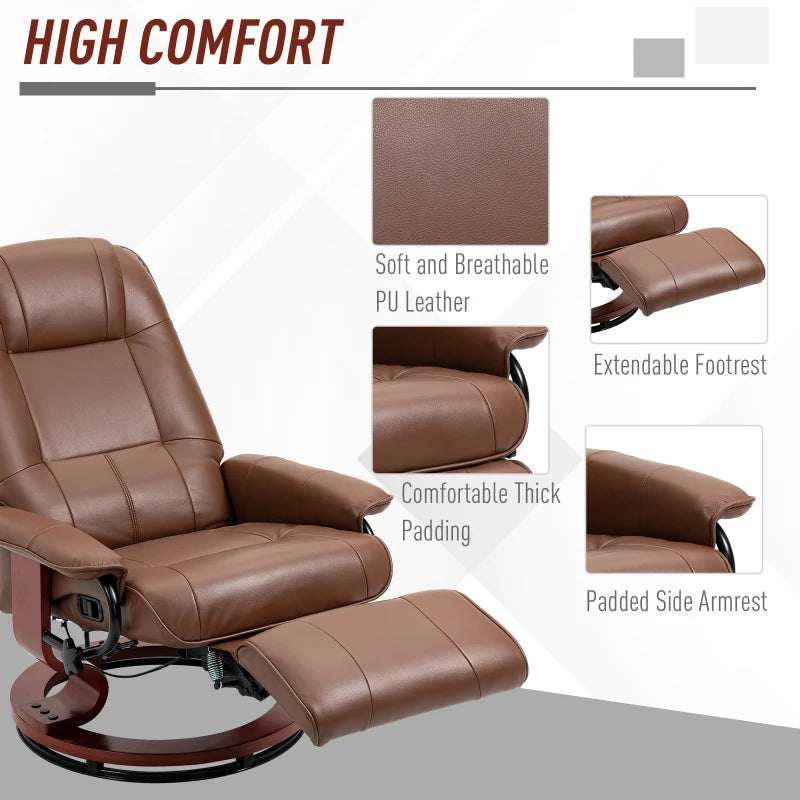 Brown Faux Leather Reclining Armchair with Footrest