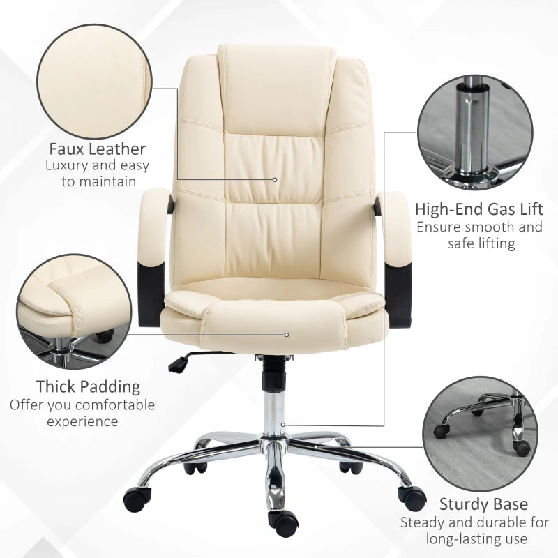 Beige PU Leather Office Swivel Chair with Adjustable Height