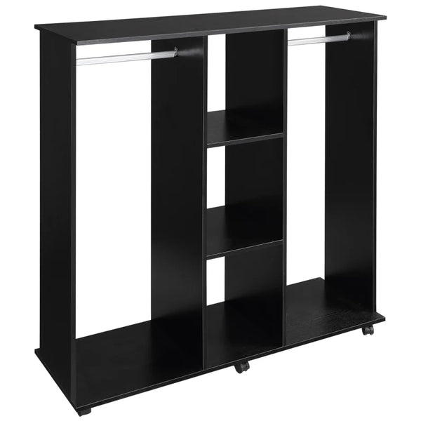 Black Double Open Wardrobe with Hanging Rails and Shelves