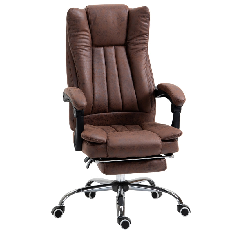 Brown Microfibre Home Office Chair with Reclining Function & Footrest