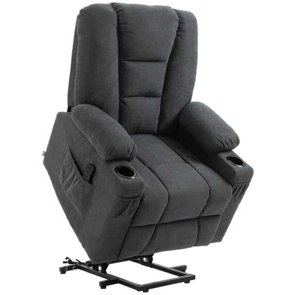 Charcoal Grey Elderly Lift Chair with Remote Control and Storage