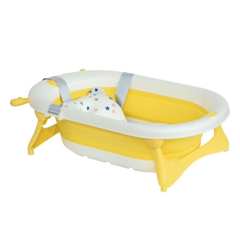 Yellow Foldable Baby Bathtub Set with Thermostatic Water Plug