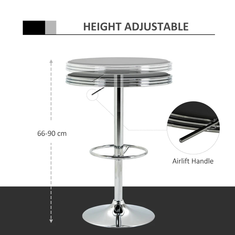 Black Round Pub Table with Adjustable Height and Footrest