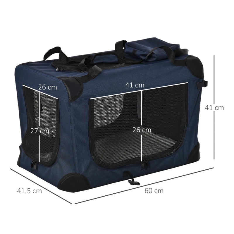 Foldable Pet Carrier for Small Pets - Portable Soft-Sided Travel Crate, Dark Blue