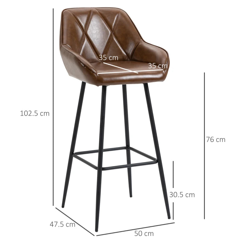 Brown Retro Bar Stools Set of 2 with Backrest and Footrest