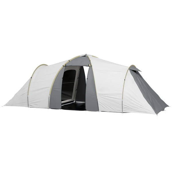 4-Person Tunnel Camping Tent with 2 Bedrooms and Living Area - Grey/Yellow