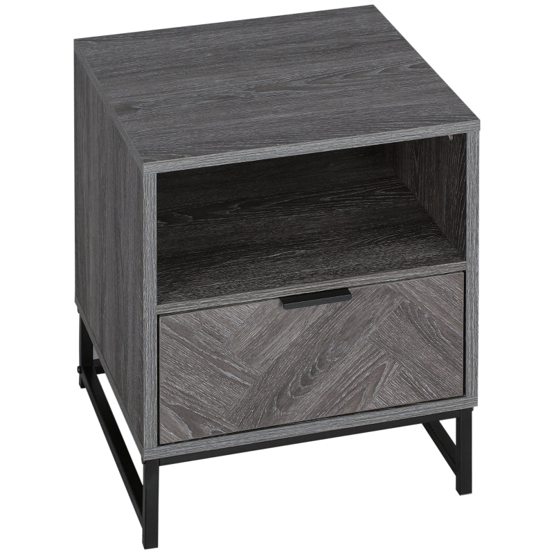 Dark Grey Bedside Table with Drawer and Shelf