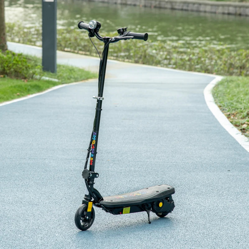 Black Foldable Electric Scooter with LED Headlight for Ages 7-14