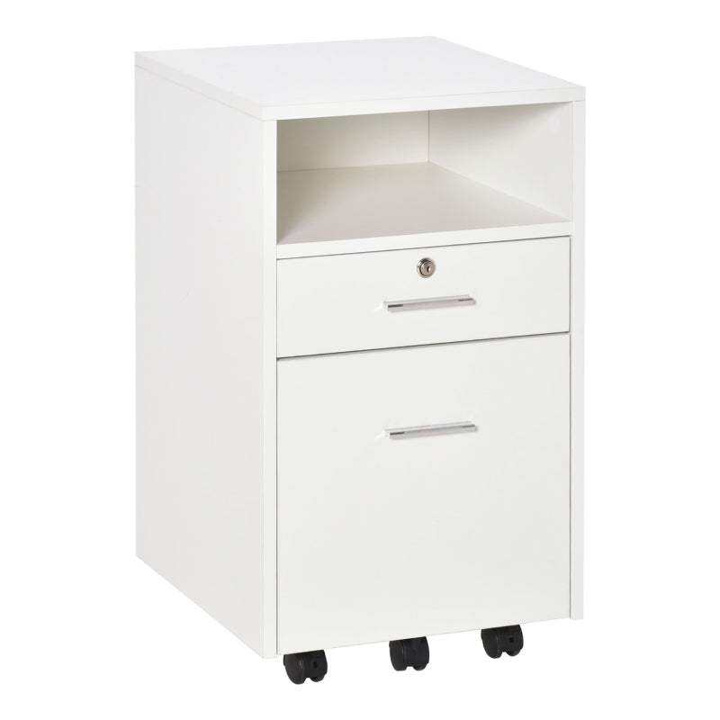 White 2-Drawer Lockable Filing Cabinet on Wheels