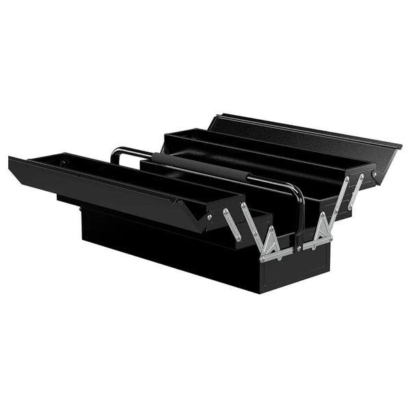 Black 3 Tier Metal Toolbox with Carry Handle, 5 Tray Portable Tool Box - 56cmx20cmx34cm