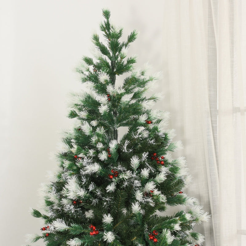 6ft Snow-Flocked Green Christmas Tree with Red Berries