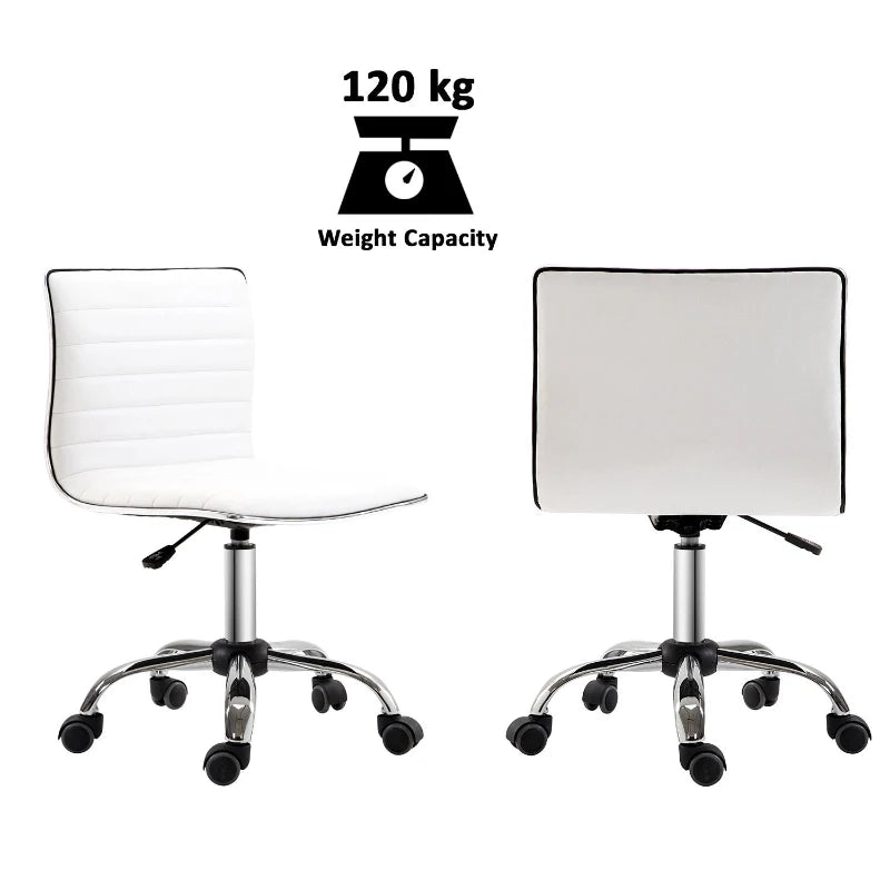 White Mid-Back Swivel Office Chair with Armless Design