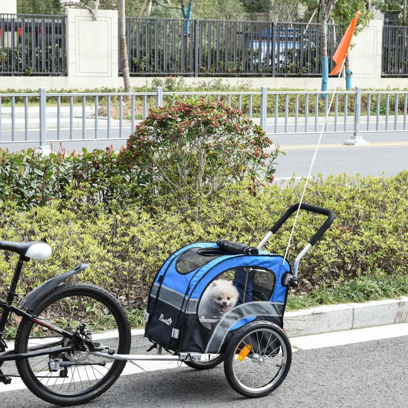 Blue Dog Bike Trailer Pet Cart Carrier Stroller with 360° Rotatable Wheel