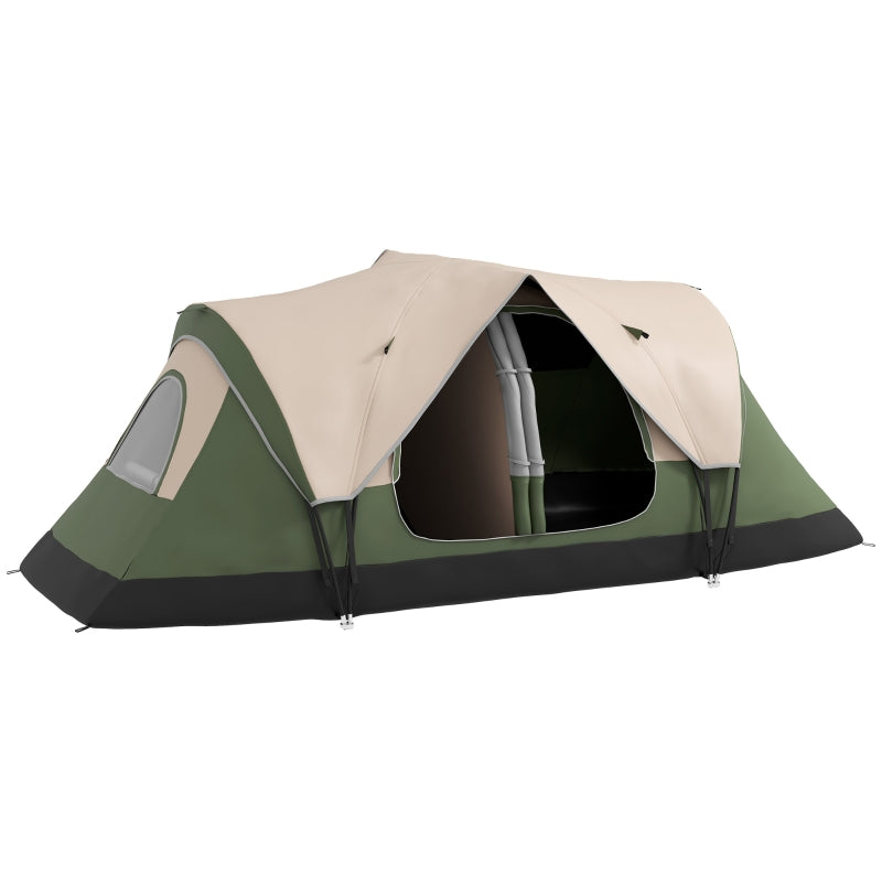 6-8 Person Dark Green Camping Tent with Waterproof Rainfly and Carry Bag