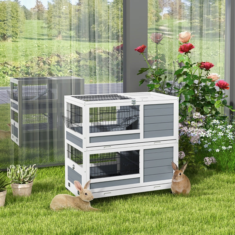 Grey Double Decker Small Pet Cage with Feeding Trough and Ramps