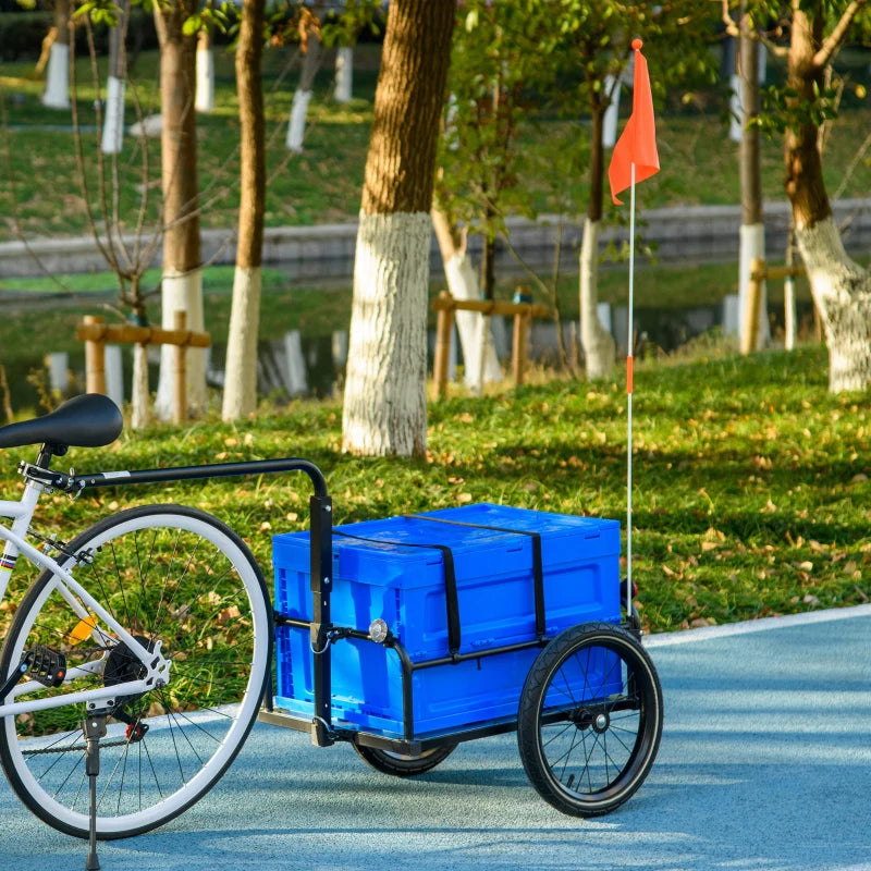 Blue Bike Cargo Trailer with 65L Foldable Storage Box and Reflectors