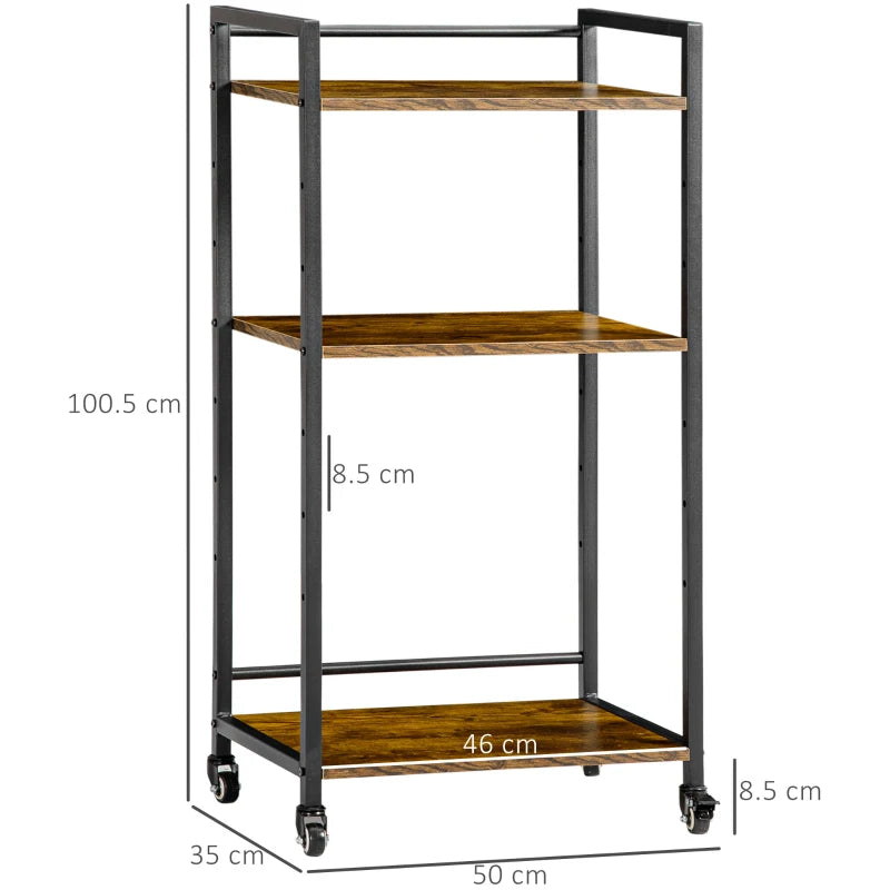 Rustic Brown 3-Tier Printer Stand with Lockable Wheels