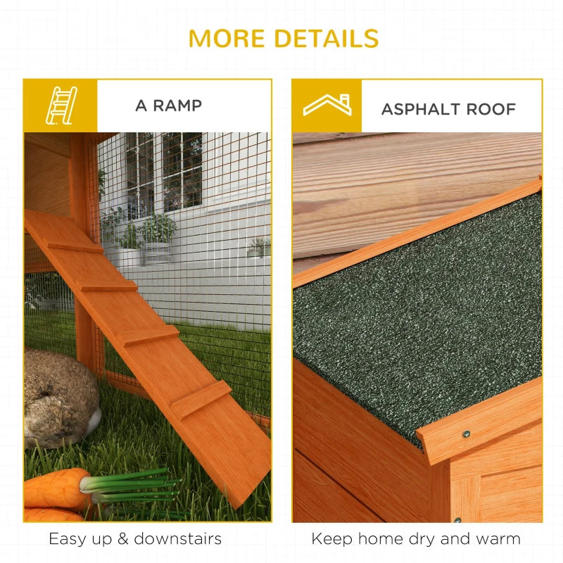 Yellow 2 Tier Rabbit Hutch with Run and Ramp