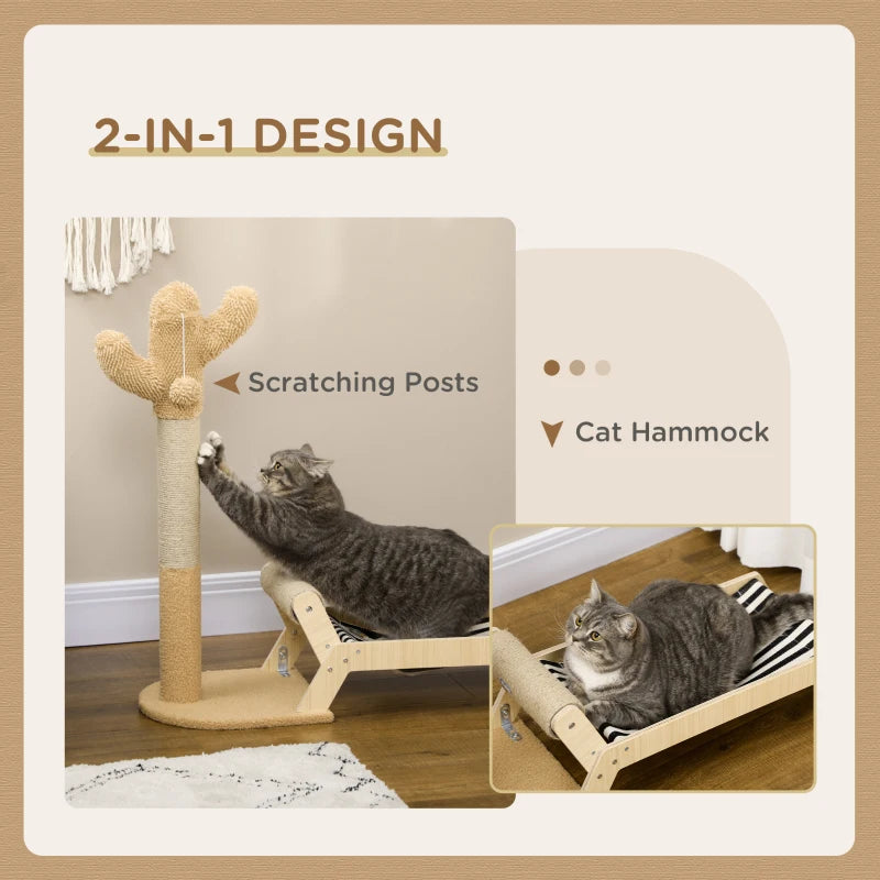 Brown Cat Scratching Post with Bed and Cactus Tower