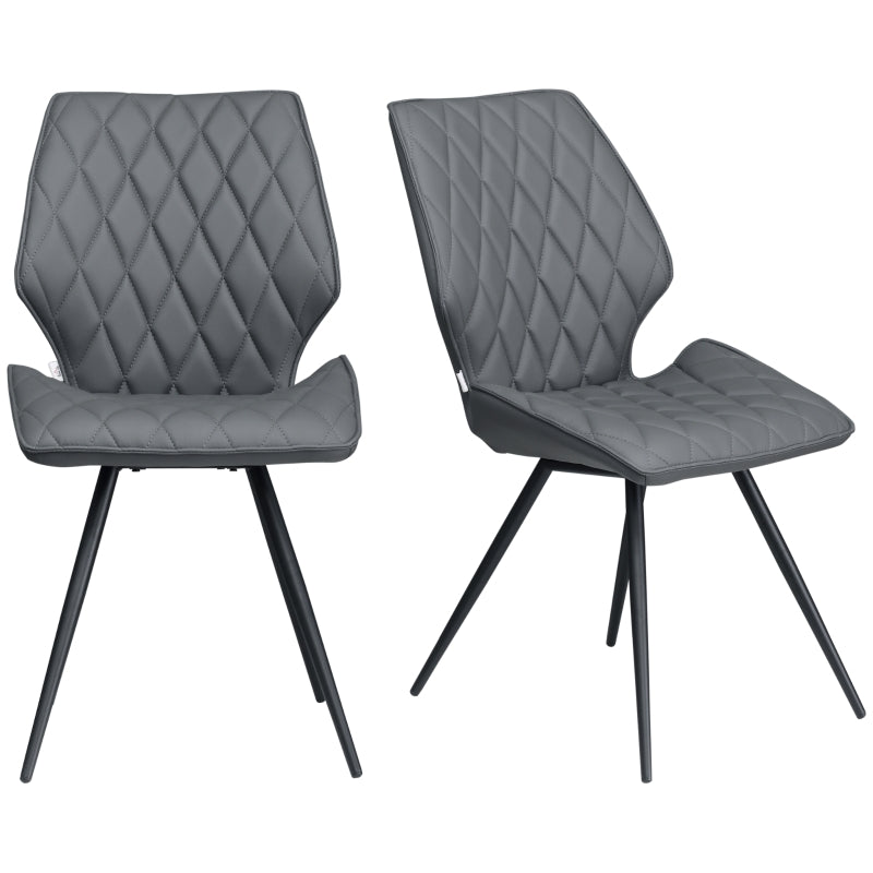 Grey PU Leather Dining Chairs with Metal Legs - Set of 2