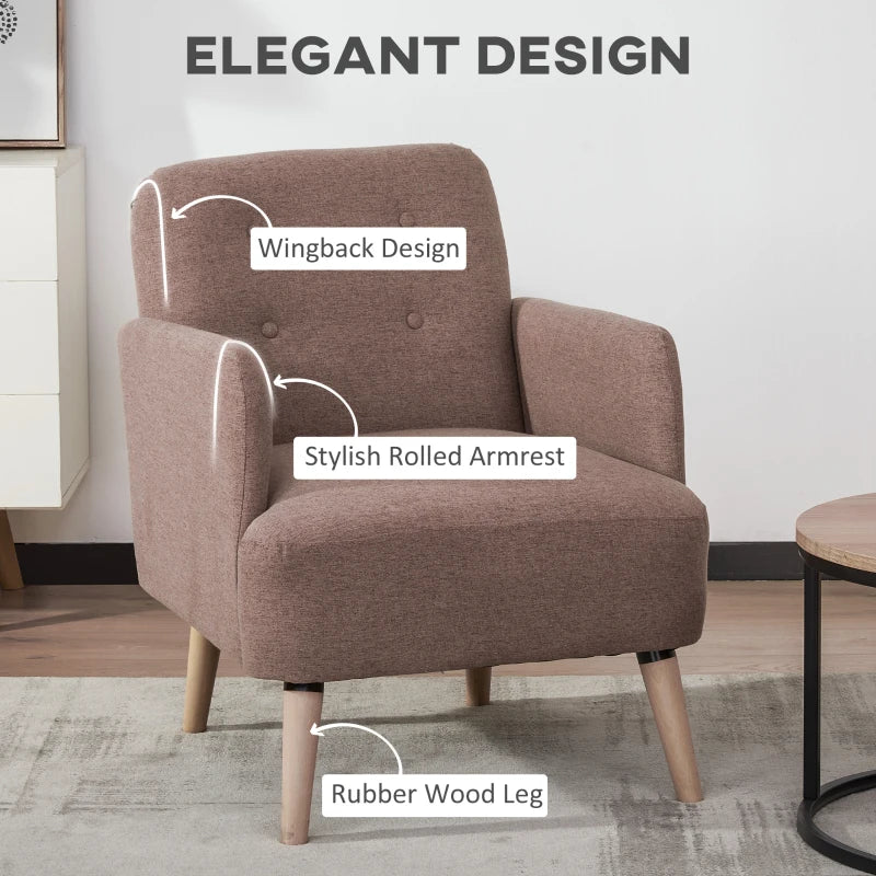 Brown Upholstered Armchair with Birch Wood Legs