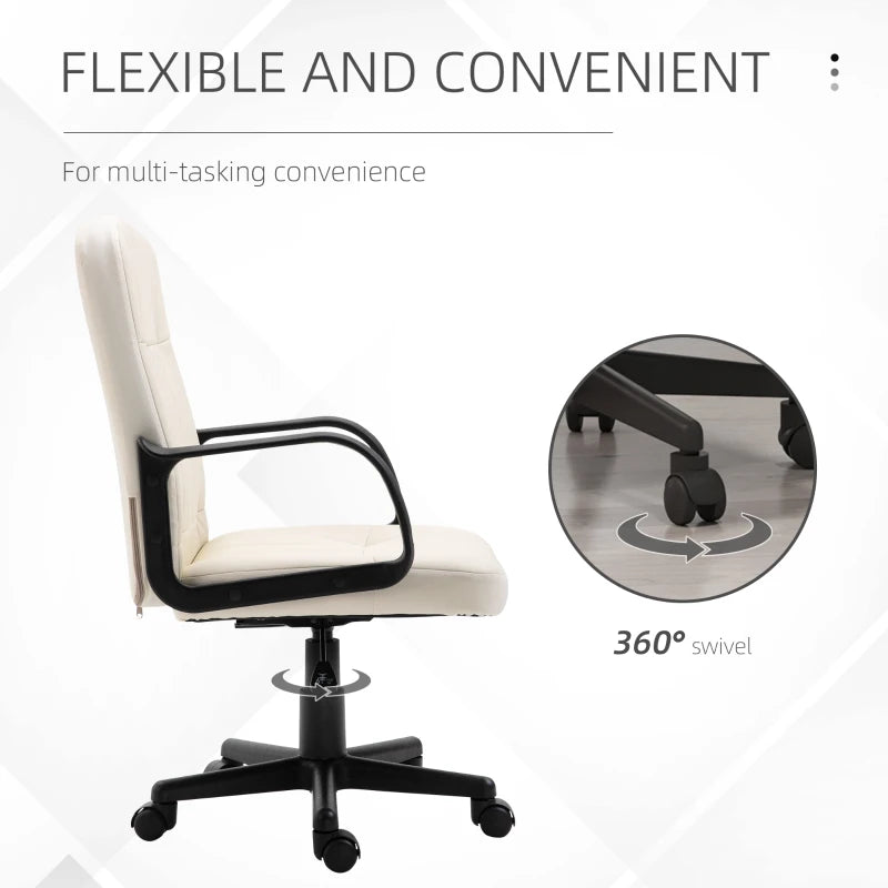 Cream Swivel Office Chair with Armrests and Wheels