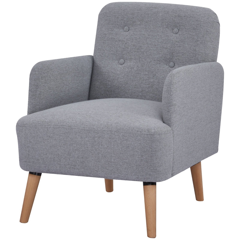 Light Grey Upholstered Armchair with Birch Wood Legs