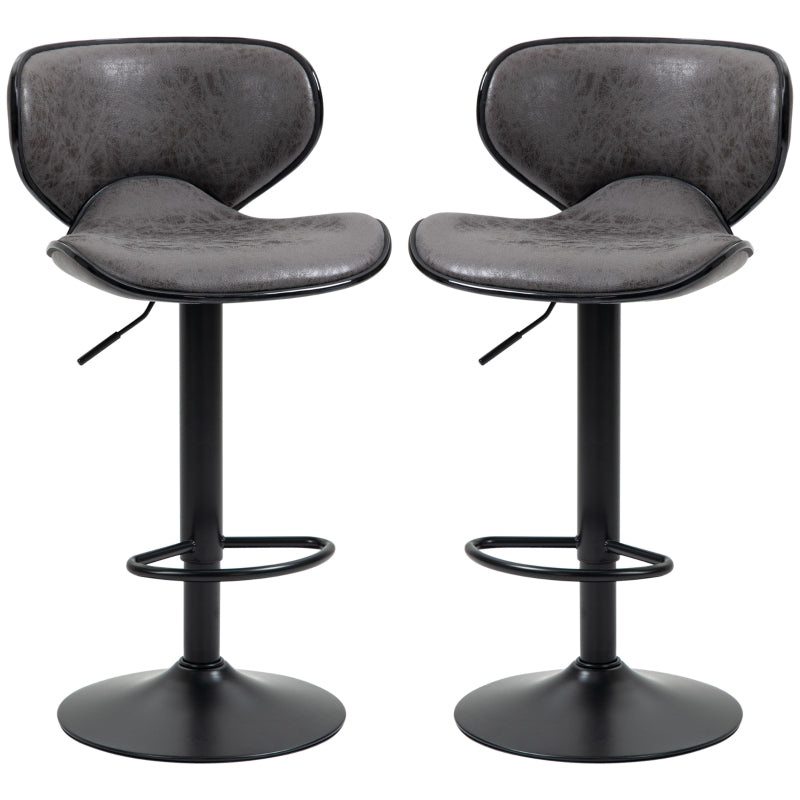 Dark Grey Swivel Bar Stools Set of 2 with Backrest and Footrest